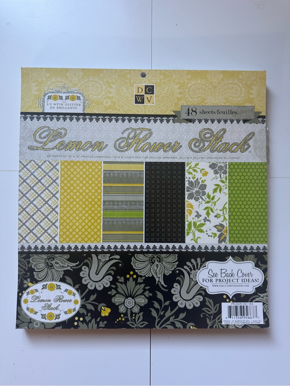 DCWV Lemon Flower Stack Premium Glitter Cardstock 12x12 - 46 Sheets